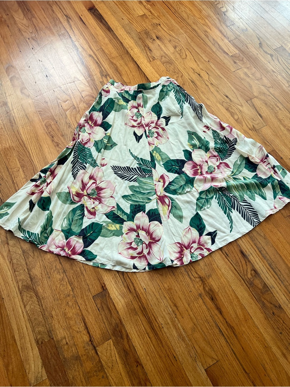 Vintage Banana Republic Cream Skirt with Green & Pink Floral Print